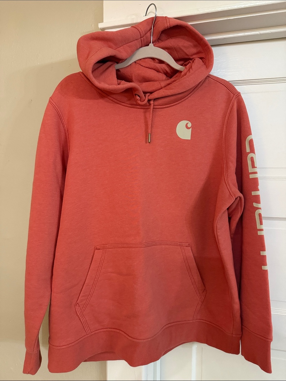 Carhartt Coral Red Logo Pullover Hoodie Sz XL like New